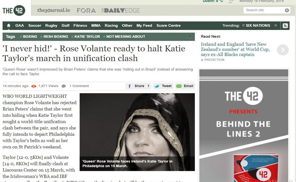 Rose Volante é destaque no Jornal Irlandês "The 42"
